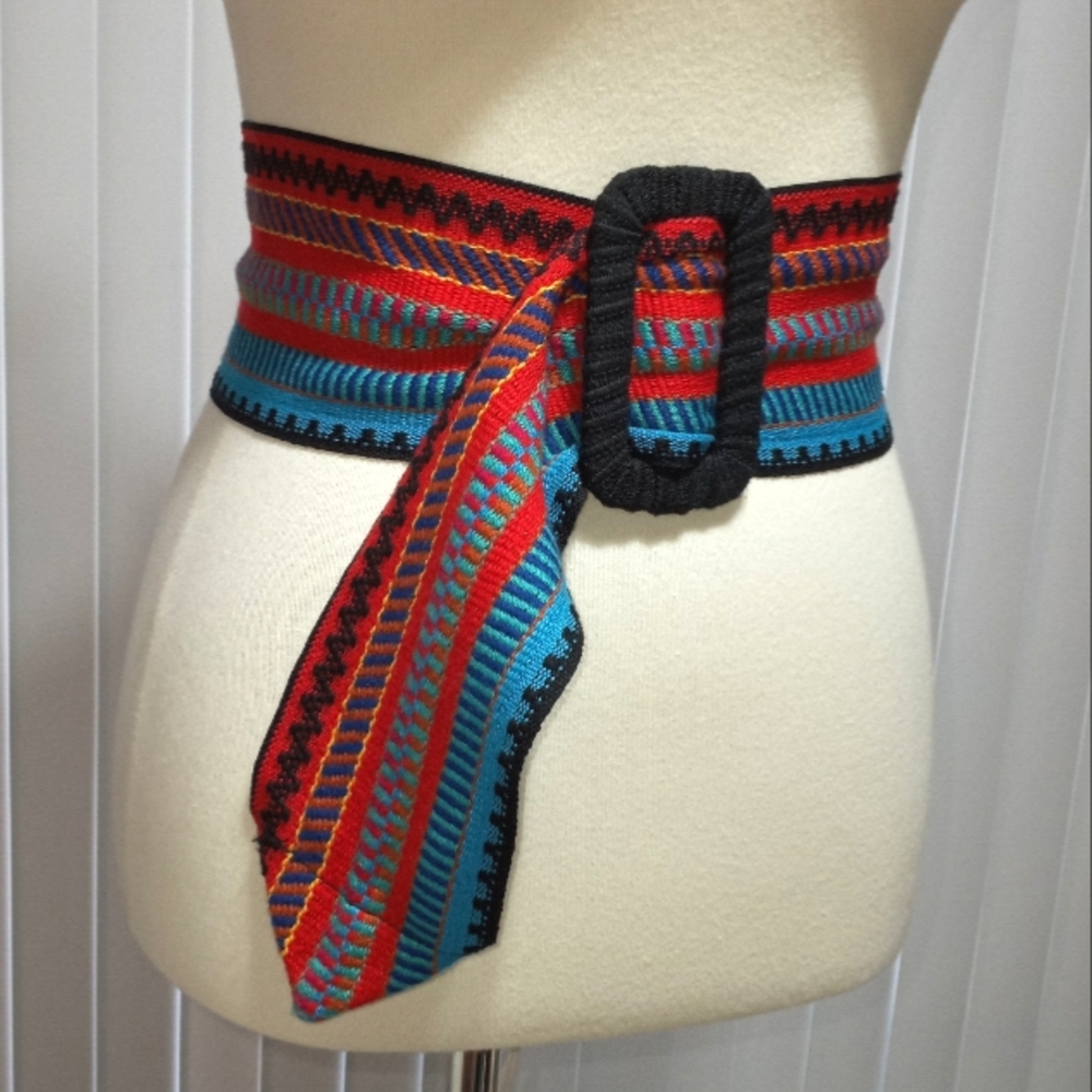 Vintage Robbie Nelson Colorful Extra Wide Woven Belt